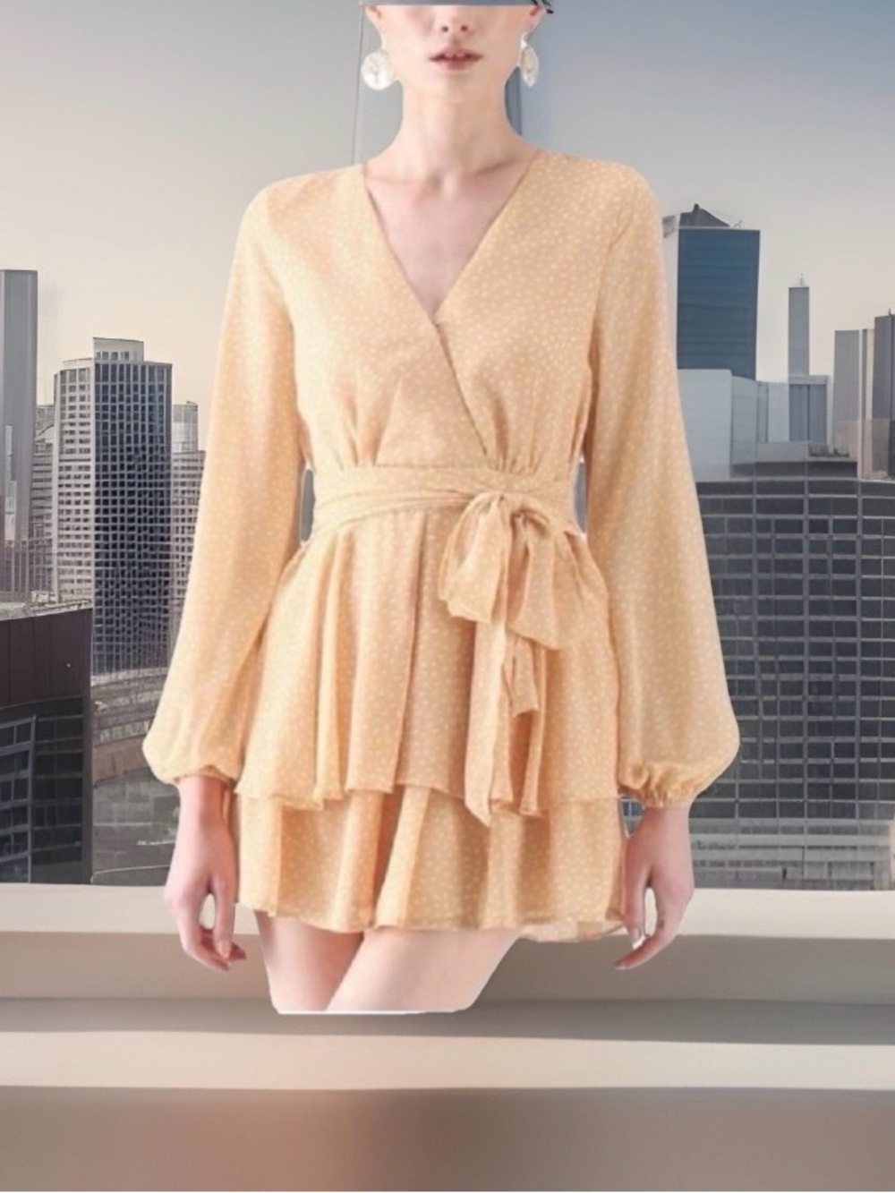 Saint + Secrets Pink Yellow Polka Dot Jumpsuit Long Sleeve Cocktail Party Size M